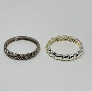 Set of 2 Silver Tone Hinged Bangle Bracelets